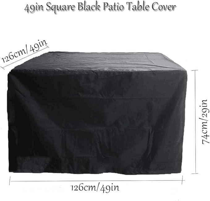 FLR 49x49x29in Patio Table Cover Square Black Waterproof Outdoor Dinner Protector Dust-Proof Table Desk Cover Furniture Covers with Storage Bags for Garden Outdoor Indoor Furniture Table