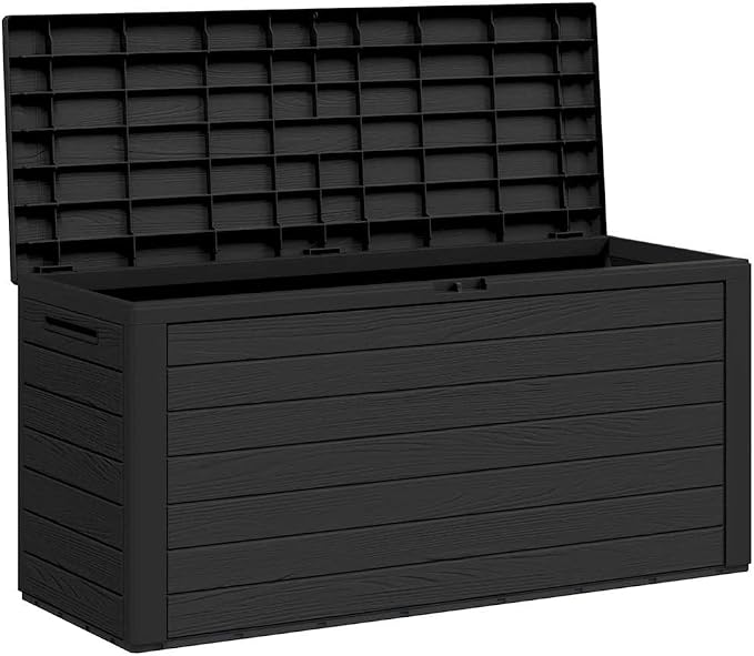 Outdoor Storage Box, 290 Gallon Garden Container, Patio Deck Bin for Cushions and Tools, 45.7 x 17.3 x 21.7 Inch Polypropylene Organization Chest, Anthracite