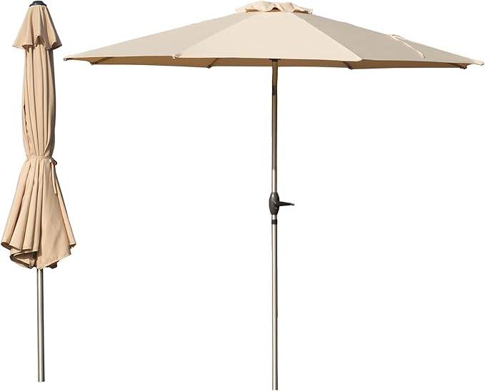 Domi 10FT Patio Umbrella Outdoor Market Umbrella with Silver Aluminum Pole, UV Resistant Canopy, Wind Vent, Tilt & Crank System, Perfect for Patio, Garden, Deck, Pool, Outdoor Dining, Beige