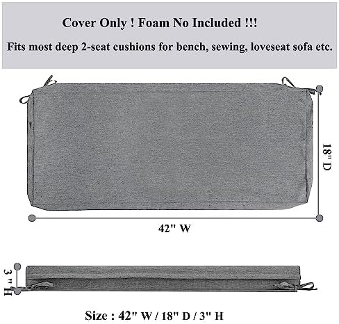 FUNHOME Outdoor Bench Cushion Covers,42" x 18" x 3", No Insert! Patio Cushion Covers Replacement for Outdoor Furniture,Water Resistant Patio Loveseat Cushion Covers 1 Pack, Grey(Covers ONLY)