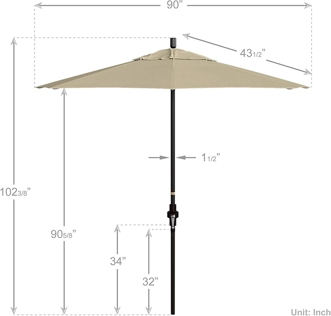 California Umbrella 7.5' Rd. Aluminum Patio Umbrella, Crank Lift, Collar Tilt, Bronze Pole