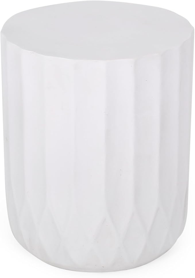 Round Outdoor Side Table, Antique White Concrete