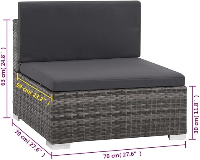 6 Piece Patio Lounge Set with Cushions, Front Porch Furniture Outdoor Sofa Sets Patio Conversation Set Porch Furniture Set for Exhibition Piazza Poolside Negotiation Area Poly Rattan Gray
