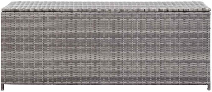 Patio Storage Box 59.1" Large Outdoor Deck Box with 352.7 lbs Weight Capacity Gray Poly Rattan Garden Storage Bench with Steel Frame for Cushions Pillows and Patio Accessories