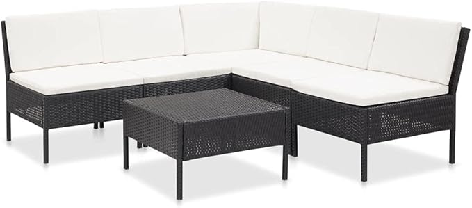 Patio Lounge Set with Cushions,Outdoor Furniture,Outdoor Furniture Sets,Patio Conversation Sets,for Garden,Deck,Backyard,6 Piece Poly Rattan Black