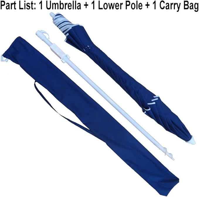 Beach Umbrellas for Sand Heavy Duty Wind Portable,7ft Outdoor Umbrella with Sand Anchor,Tilt and UV 50+ Protection, Includes Carry Bag for Beach, Patio, and Garden,Polyester Fabric with Silver Coating, Navy Blue