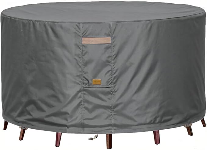 600D Heavy Duty Waterproof Patio Furniture Covers UV Resistant Round Outdoor Table Chair Covers Medium Round 62"Diax28"H Dark Grey