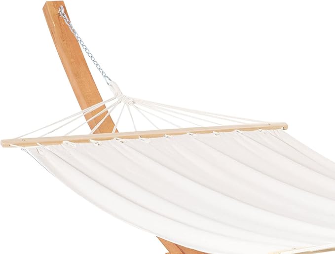 Outsunny Outdoor Hammock with Stand, Extra Large Heavy Duty Wooden Frame, No Tree Needed, 12.8' Indoor Outside Boho Style Nap Bed, Natural Cotton, White