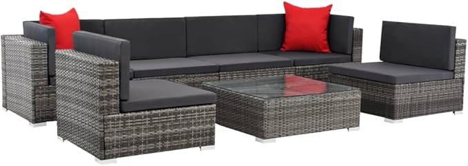 7 Piece Patio Lounge Set with Cushions, Outdoor Sofa Sets Patio Conversation Set Porch Furniture Set Sectional Sofa for Poolside Piazza Exhibition Negotiation Area Poly Rattan Gray