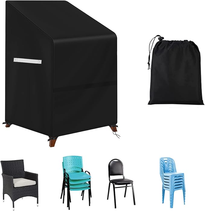 Stacking Outdoor Chair Cover Waterproof, Patio Chair Cover Lawn Outside Patio Furniture Covers Stacked Chairs, Lounge Chair Covers Outdoor Stack Chairs for 4-6 Stackable Dining Chairs, 33"Lx27"Dx48"H