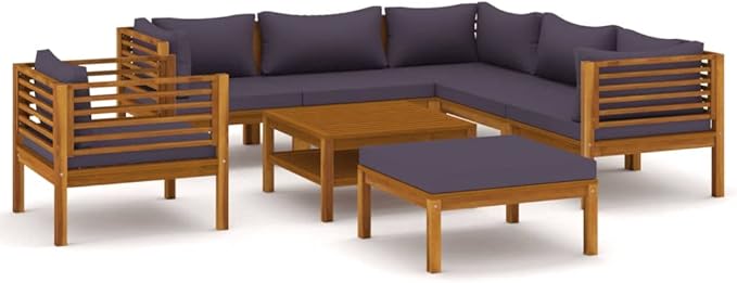 Patio Lounge Set with Cushion,Patio Furniture Sets,Patio Conversation Sets,Outdoor Furniture Sets,for Garden,Backyard,Outdoor,8 Piece Solid Acacia Wood