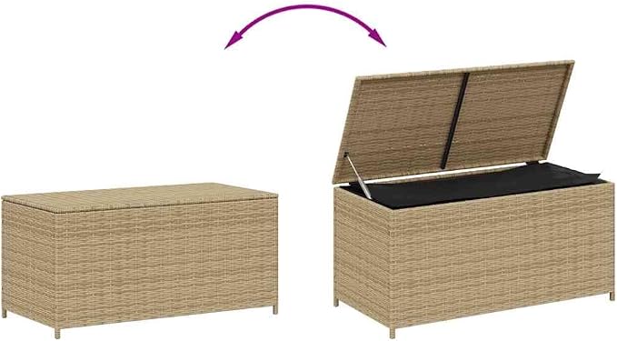 Garden Storage Box Mix Beige PE Rattan Outdoor Deck Box for Cushions Pillows and Blankets, 50.5 Gallon Rectangular Wicker Chest for Patio Garden and Terrace, 39.4 x 19.7 x 19.7 Inches
