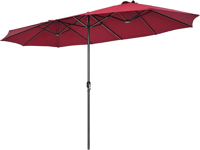 Tangkula 15Ft Double-Sided Patio Umbrella, Outdoor Extra Large Umbrella W/Hand-Crank System & Air Vents, Market Twin Umbrella W/ 12-Rib Sturdy Metal Frame for Poolside, Garden Backyard (Burgundy)