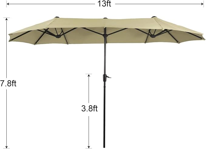 PHI VILLA Outdoor Patio Dining Set with Umbrella for 6, Folding Chairs | Light-weight & portable, Breathable & quick-drying textilene fabric, Weather-resiatant, 13Ft beige umbrella without base