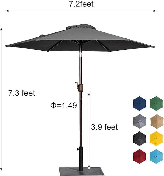 7 ft Black Patio Umbrella, Heavy-Duty Round Outdoor Market Table Patio Umbrella Parasol w/Steel Pole, Tilt Table Umbrella for Pool, Deck & Yard