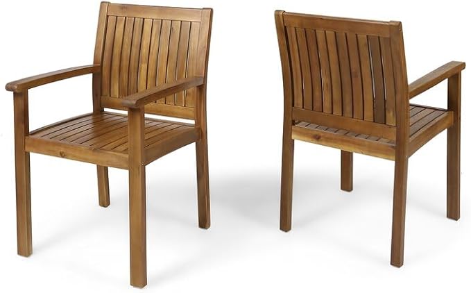 7-Piece Outdoor Acacia Wood Dining Set, 66.9" Rectangular Wooden Table and 6 Armchairs, Solid Wood Patio Furniture Group for Backyard, Garden, Deck and Poolside, Weather Resistant