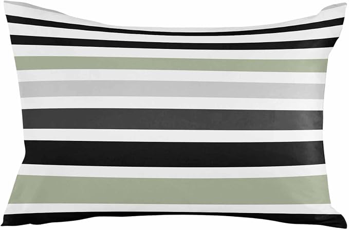 Modern Sage Green Black White Grey Stripes Outdoor Pillow Covers 20x12in Pack of 2 Waterproof Pillowcase Simple Lines Decorative Throw Cushion Case for Patio Couch Sofa