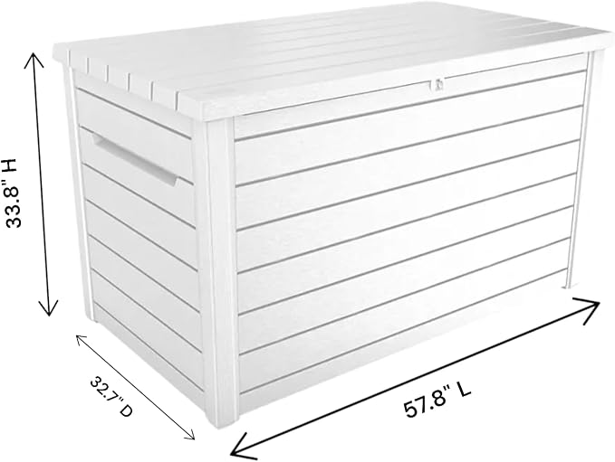 Stylish Indoor/Outdoor Storage Deck Box,Resin,Large Capacity, Weather-Resistant, Lockable lid and Side handles. (White, 230 Gallon)