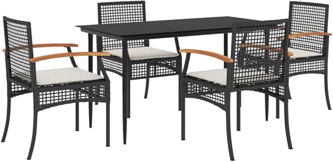 5 Piece Patio Dining Set with Cushions, Outdoor Lounge Sets Patio Conversation Set Outdoor Sofa Sets Sectional Sofa for Garden Piazza Negotiation Area Exhibition Black Poly Rattan
