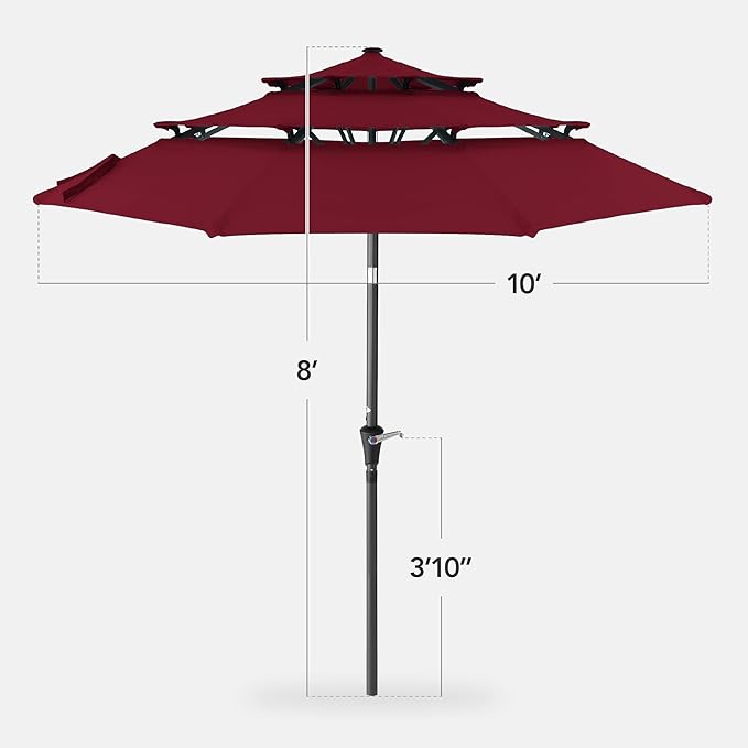 Best Choice Products 10ft 3-Tier Market Patio Umbrella, Outdoor Sun Shade with Tilt, Crank Lift, 8 Ribs for Backyard, Deck, Poolside