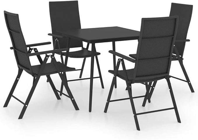 5 Piece Patio Dining Set, Sectional Sofa Patio Conversation Set Front Porch Furniture Outdoor Lounge Sets for Poolside Exhibition Negotiation Area Garden Black