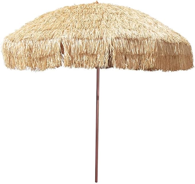 Member's Mark 8' Hula Thatched Tiki Umbrella Hawaiian Style Beach Patio Umbrella and 16 Giant Interior Fiberglass Ribs add Superior Strength - Lightweight, powder-coated aluminum umbrella Natural Color - Tropical Palapa Umbrella For Beach-Deck- Patio- ...