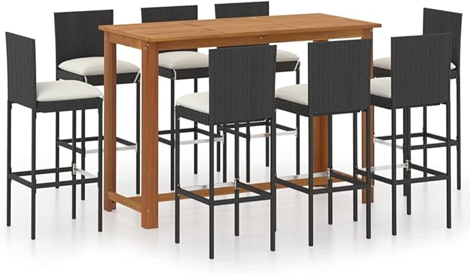 Patio Bar Set with Cushions,Patio Lounge Set,Conversation Sets,Outdoor Garden Table and Chairs Sets,Outdoor Patio Furniture,for Patio,Backyard,Garden,9 Piece Black