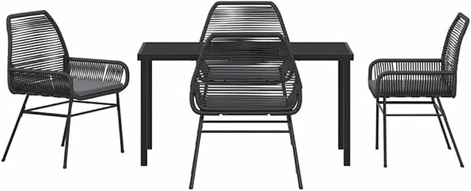 Afuera Living 5 Piece Poly Rattan Garden Dining Set, Black Tempered Glass Table and Cushions, Powder-Coated Steel Frame, UV-Resistant, Modern Outdoor Patio Furniture for Garden or Deck