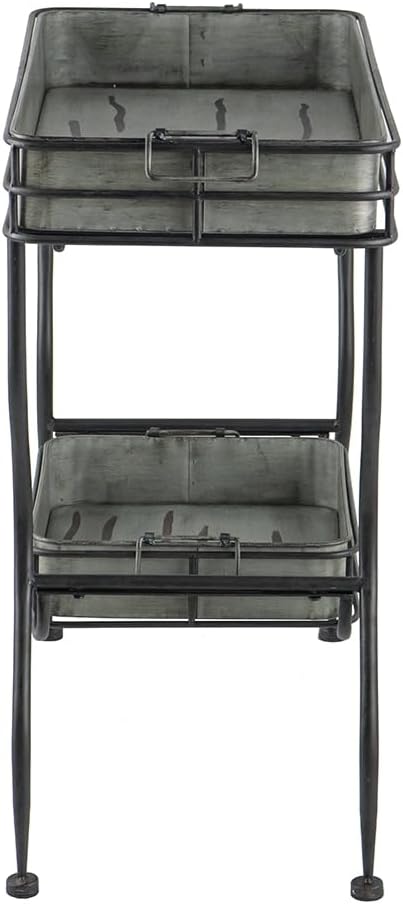 Galvanized Tray Table, Iron, 32x15x31 in, Antique Gray | Iron, galvanized two-tray table with handles, assembly required, outdoor patio use