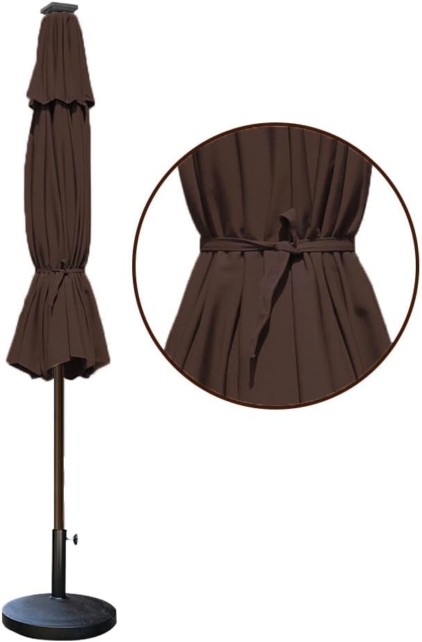 EliteShade USA 10-Year-Non-Fading 9ft Market Patio Umbrella, Commercial Grade Table Sun Umbrella with 80 Solar LED Lights, Crank Open, Windproof & UPF 50+ UV Protection for Garden, Deck, Pool, Backyard, Chestnut