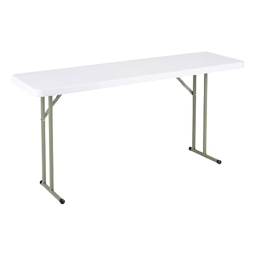 Norwood Commercial Furniture 5' Indoor/Outdoor Folding Training Table, Rectangular Blow-Molded Plastic Folding Training and Event Table, White