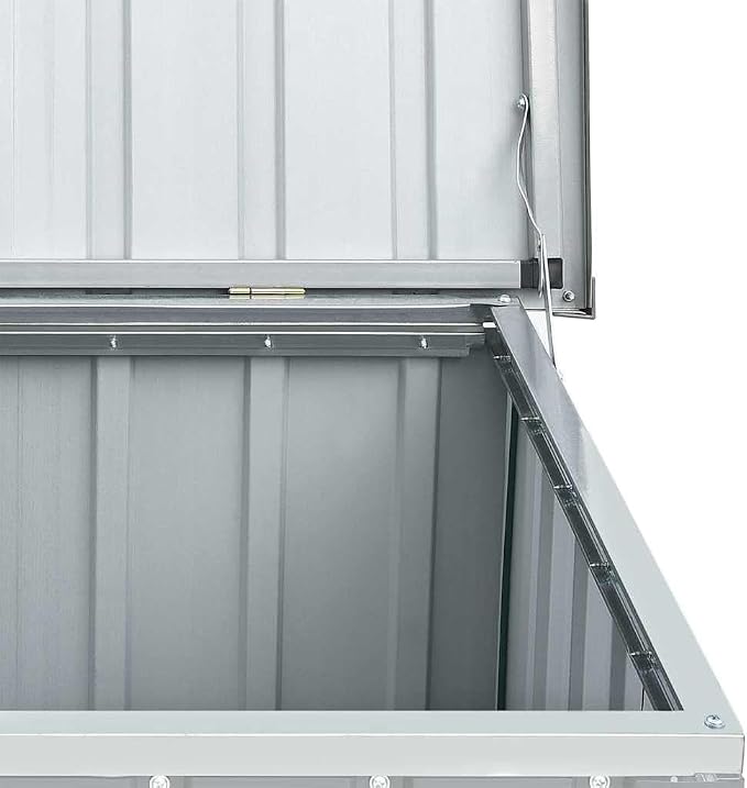 Grey Galvanized Steel Large Plastic Storage Box for Garden Tools and Outdoor Essentials, 58.7 in Long 39.0 in Wide 36.6 in High, Durable Patio Container with Sleek Finish