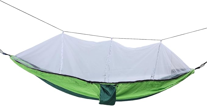 Camping Hammock with Net, Portable Outdoor Hammock Travel Bed 661lb Load Bearing Lightweight Portable Hammock with Net Nylon Material Hammock for Camping (Dark Green with Fruit