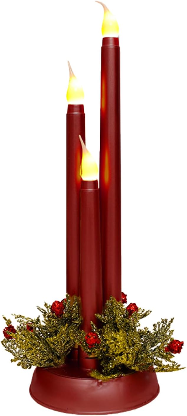 Flameless Taper Candles LED Candlesticks Battery Operated 3D Flicker Fake Candle for Xmas Wedding Fireplace Holiday Party Decor (Red)