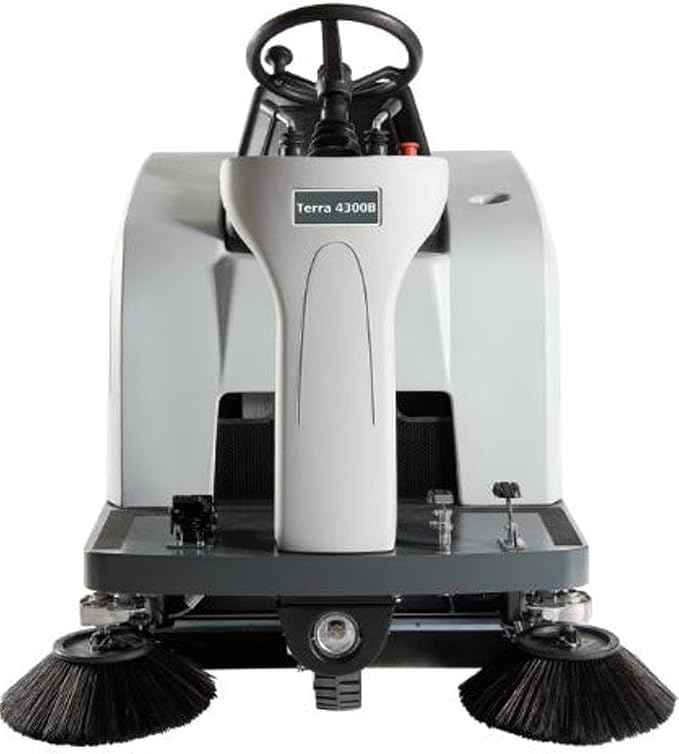 Advance 56100785 Terra 4300B Compact Ride-on Sweeper with Four 305 Ah Wet Batteries, 0.8 hp Drive Motor, 46" Sweep Path, 60720 sq ft/hr Max. Theoretical Productivity, 63.8 dBA Sound Pressure Level