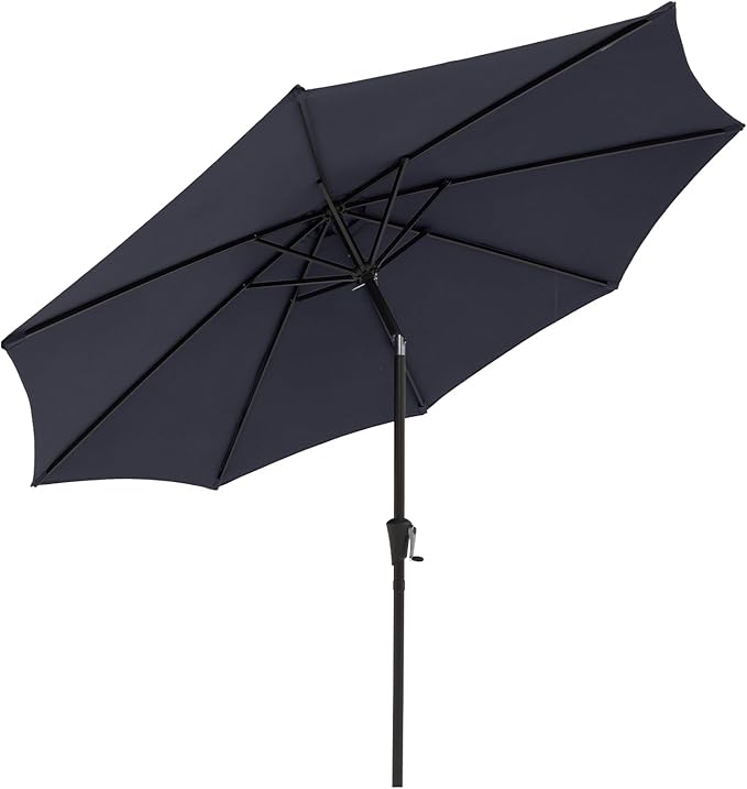 COBANA Patio Umbrella, Outdoor Table Umbrella of 9-Feet with 8 Ribs and Push Button Tilt and Crank, Dark Blue