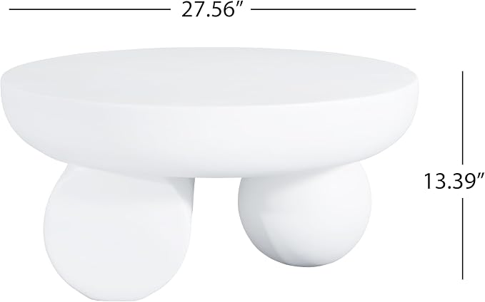Christopher Knight Home Rico 27.5" Outdoor Coffee Table with Spherical and Cylinder Leg, MGO Round End Table with Ball Legs, No Assembly Patio Table for Poolside/Balcony/Backyard, White
