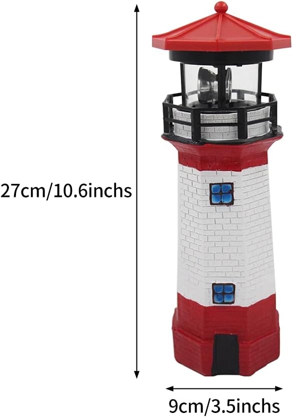 NINEFOX Solar Lighthouse Outdoor Solar Rotating LED Lighthouse Light Waterproof Lighthouse Statue Decorative LED Rotating Lamp for Garden Landscape Outside Yard(Red)
