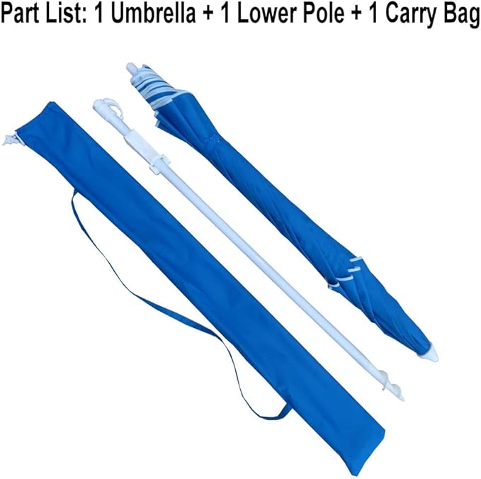 7 ft Beach Umbrella with Sand Anchor & Tilt, UV 50+ Protection Outdoor Sunshade Umbrella with Carry Bag,Blue Polyester Fabric with Silver Coating, Blue