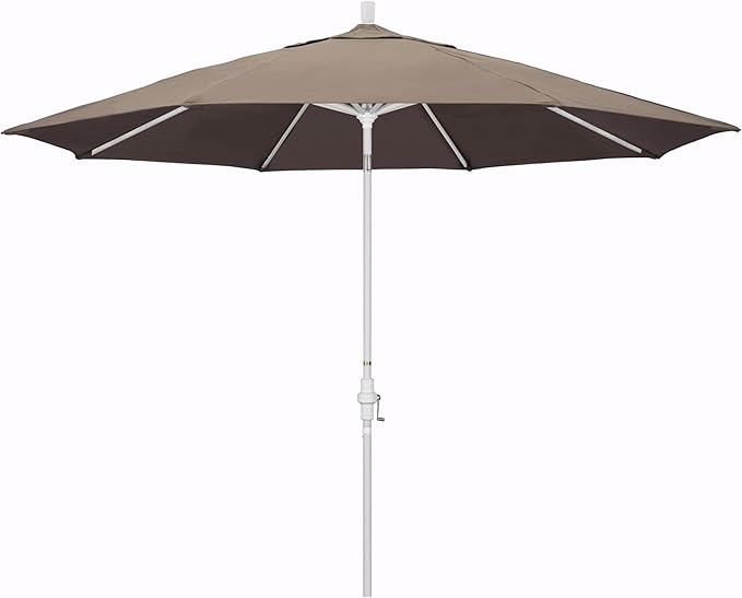 California Umbrella 11Ft Premium Sunbrella Patio Umbrella, Hand-Crank, Tilt-Collar, White Frame, Taupe Fabric