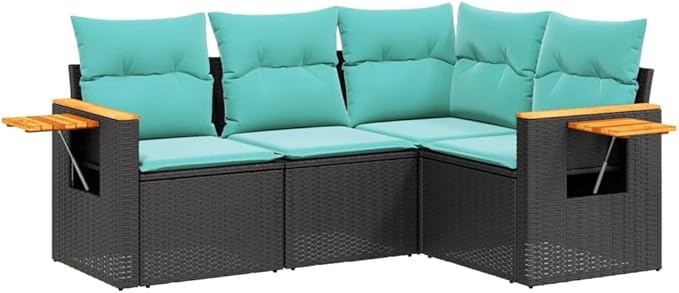4 Piece Patio Sofa Set with Cushions, Porch Furniture Set Outdoor Dining Sets Patio Conversation Set Outdoor Sofa Sets for Exhibition Negotiation Area Poolside Garden Black Poly Rattan
