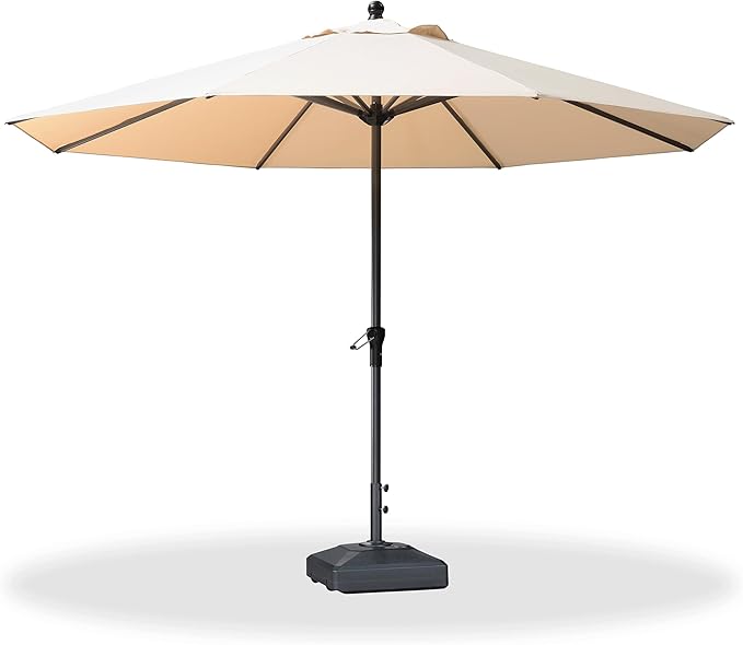 PURPLE LEAF 11' Round Patio Market Umbrella with Base Outdoor Table Umbrellas Aluminum Frame Sun Shade with 8 Sturdy Ribs for Garden Deck Lawn Pool Beige