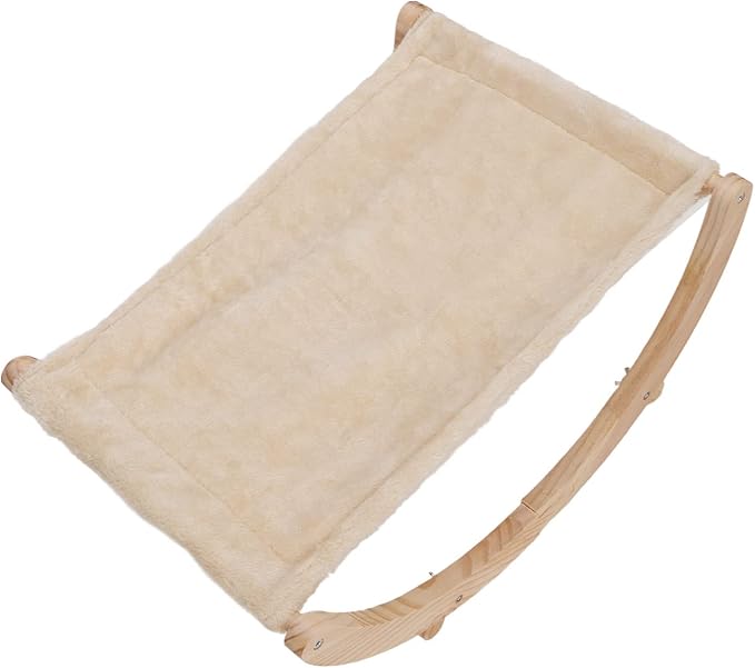 Wooden Cat Hammock, Elevated Cat Swing Bed with Removable Cushion, Foldable Breathable Anti Slip Design for Cats Puppies Rabbits, All Seasons Indoor Outdoor Pet Lounger