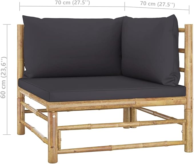 6 Piece Patio Lounge Set with Dark Gray Cushions,Patio Sofa,Patio Seating,Outdoor Couch,Patio Conversation Sets,Front Porch Furniture,Modern Set,Outdoor Furniture, Bamboo