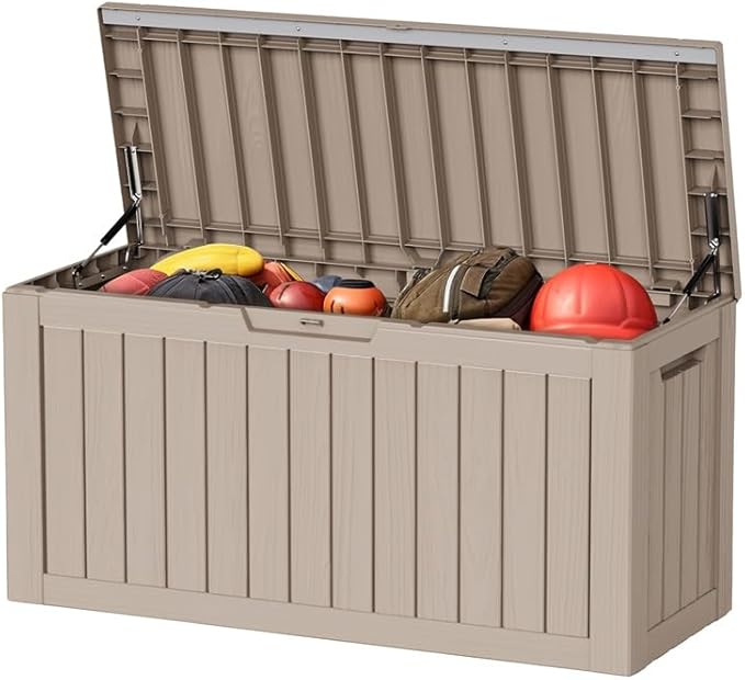 PatioZen 80 Gallon Resin Deck Box Outdoor Storage Box with Lockable Lid, Waterproof for Patio Cushions, Gardening Tools & Exercise Equipment