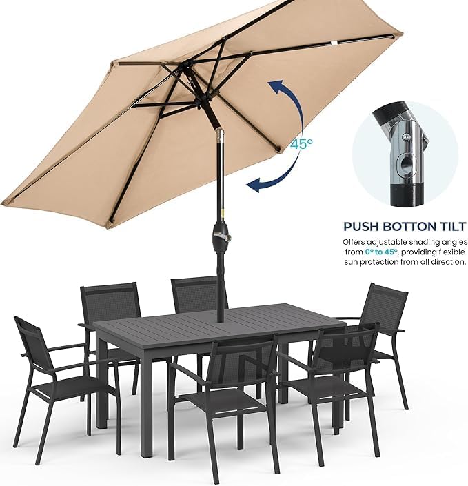 Wisteria Lane Outdoor Patio Umbrella, 7.5' Patio Umbrella, Market Umbrella, Large Outdoor Umbrella, Metal Pole Umbrella with Push Button Tilt and Crank, Polyester Canopy