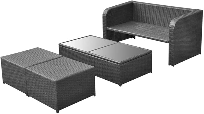 Patio Lounge Set with Cushions,Outdoor Patio Furniture,Conversation Furniture,Patio Furniture Sets,for Terrace,Garden,Backyard,4 Piece Black Poly Rattan