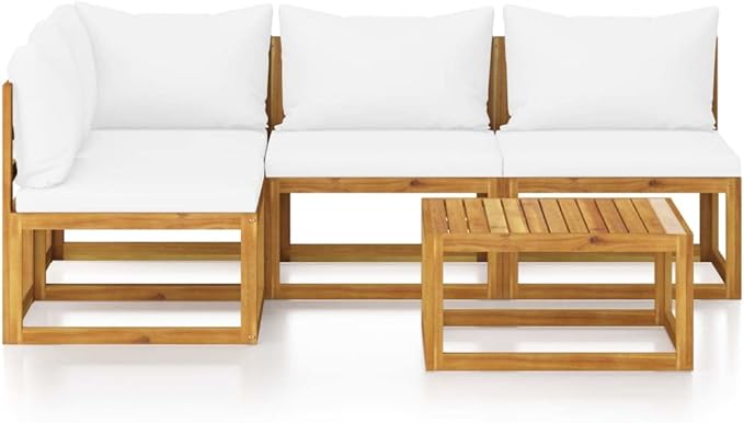 Patio Lounge Set with Cushion,Outdoor Patio Furniture,Outdoor Chat Conversation Set,Garden Furniture Sets,for Patio,Backyard,Garden,Outdoor,5 Piece Cream Solid Acacia Wood