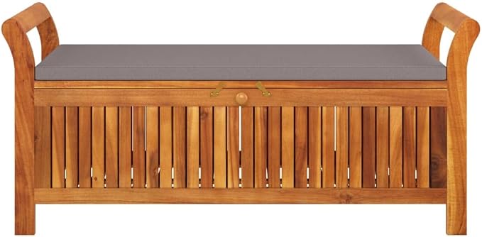 Wooden Outdoor Patio Storage Bench Large Deck Box with Brown Cushion 49.6"x19.7"x23.6" Solid Wood Acacia Storage Box Deck Box with Seat for Garden, Balcony, Porch, Pool,Yard -AA