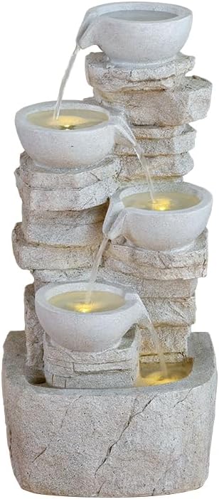 Qingyinge 27' H Modern Outdoor Fountain Resin Outdoor Garden Fountains with Contemporary Design LED Light for Garden, Patio, Deck, Porch, Backyard and Home Art Decor